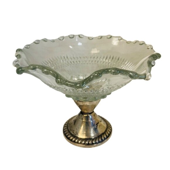 Vintage Duchin Creation Sterling Silver Glass Compote Nut Candy Dish On Base - Picture 1 of 5